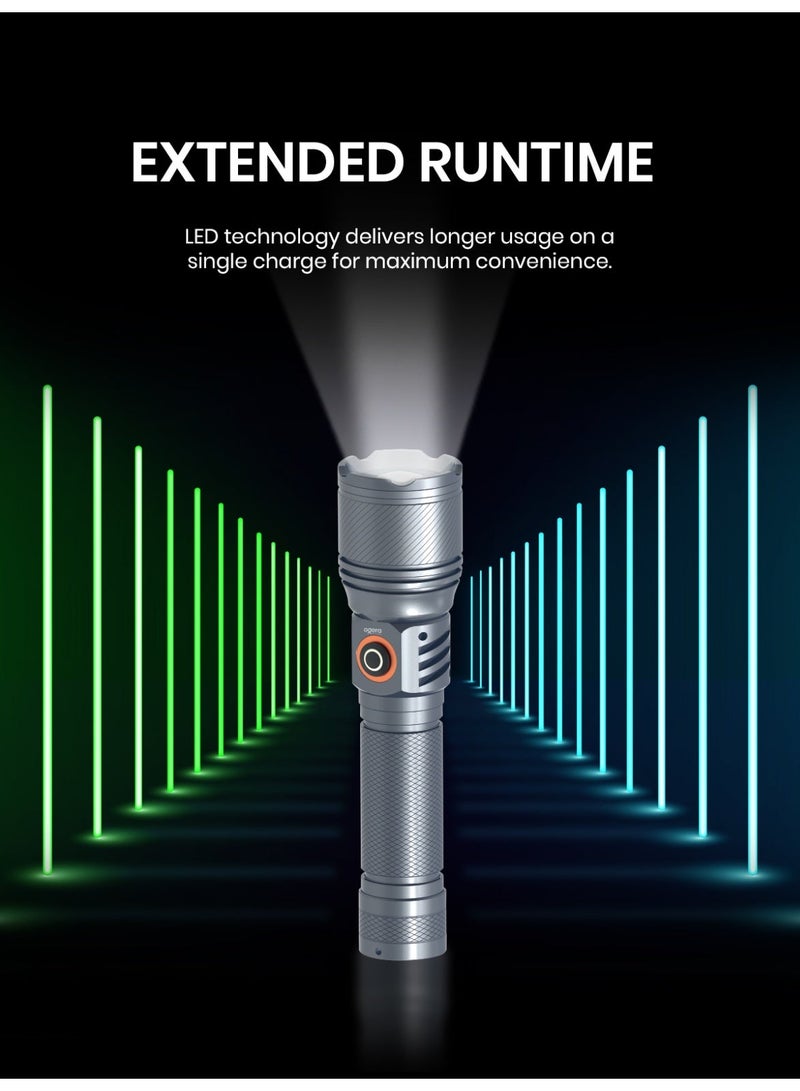 أوجيرا كشاف LED قابل لإعادة الشحن | كشاف تكتيكي عالي السطوع | بطاريتان AA قابلة لإعادة الشحن | صغير ومتين | مقاوم للماء | كشاف طوارئ للتخييم والمشي والاستخدام اليومي | ضمان سنتين | OG1006SL | فضي - Image 5